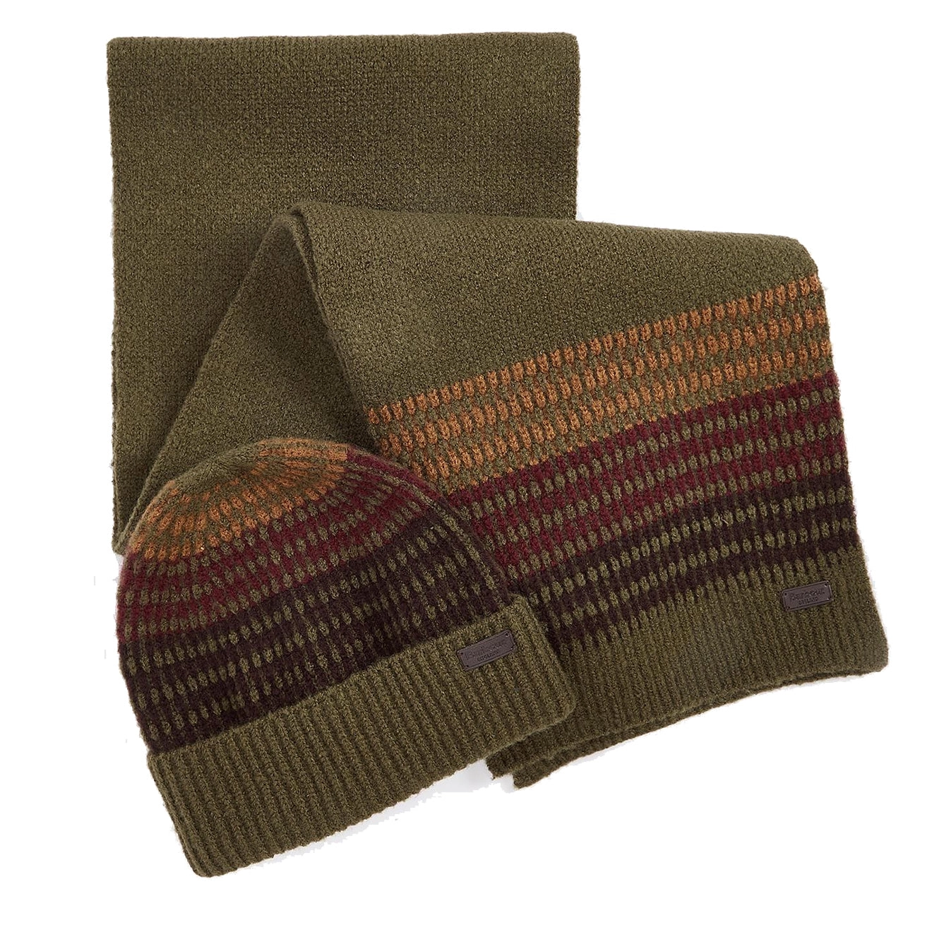 Barbour Branton Beanie & Scarf Gift Set Army Green