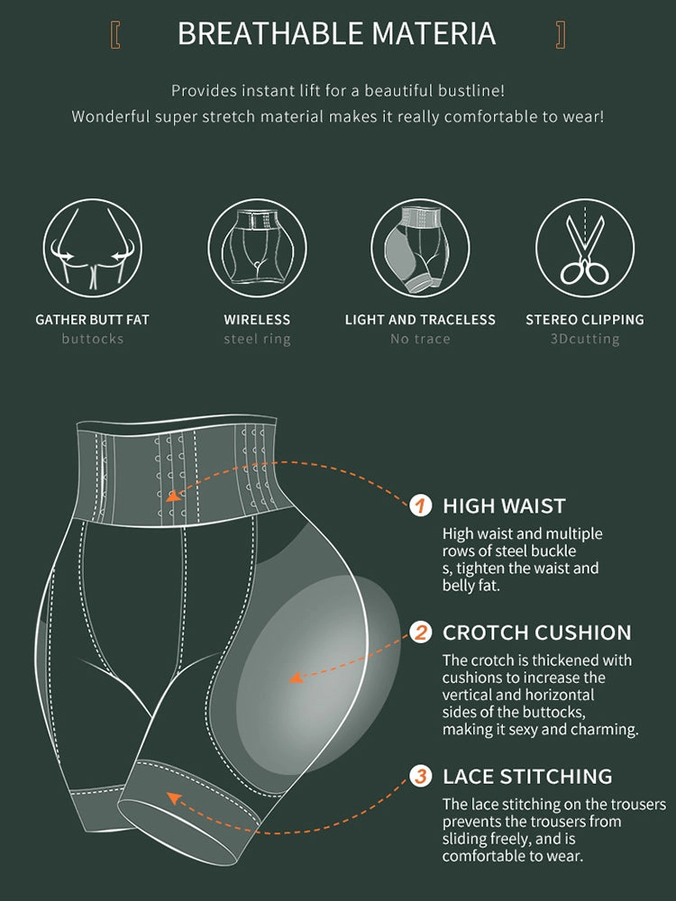 Breathable Mesh Adjustable Tight Waist Trainer Padded Butt Enhancer Shapewear