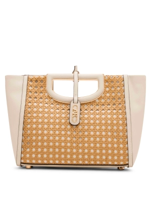 Caning Cut-Out Metal Handle Satchel With Convertible Strap