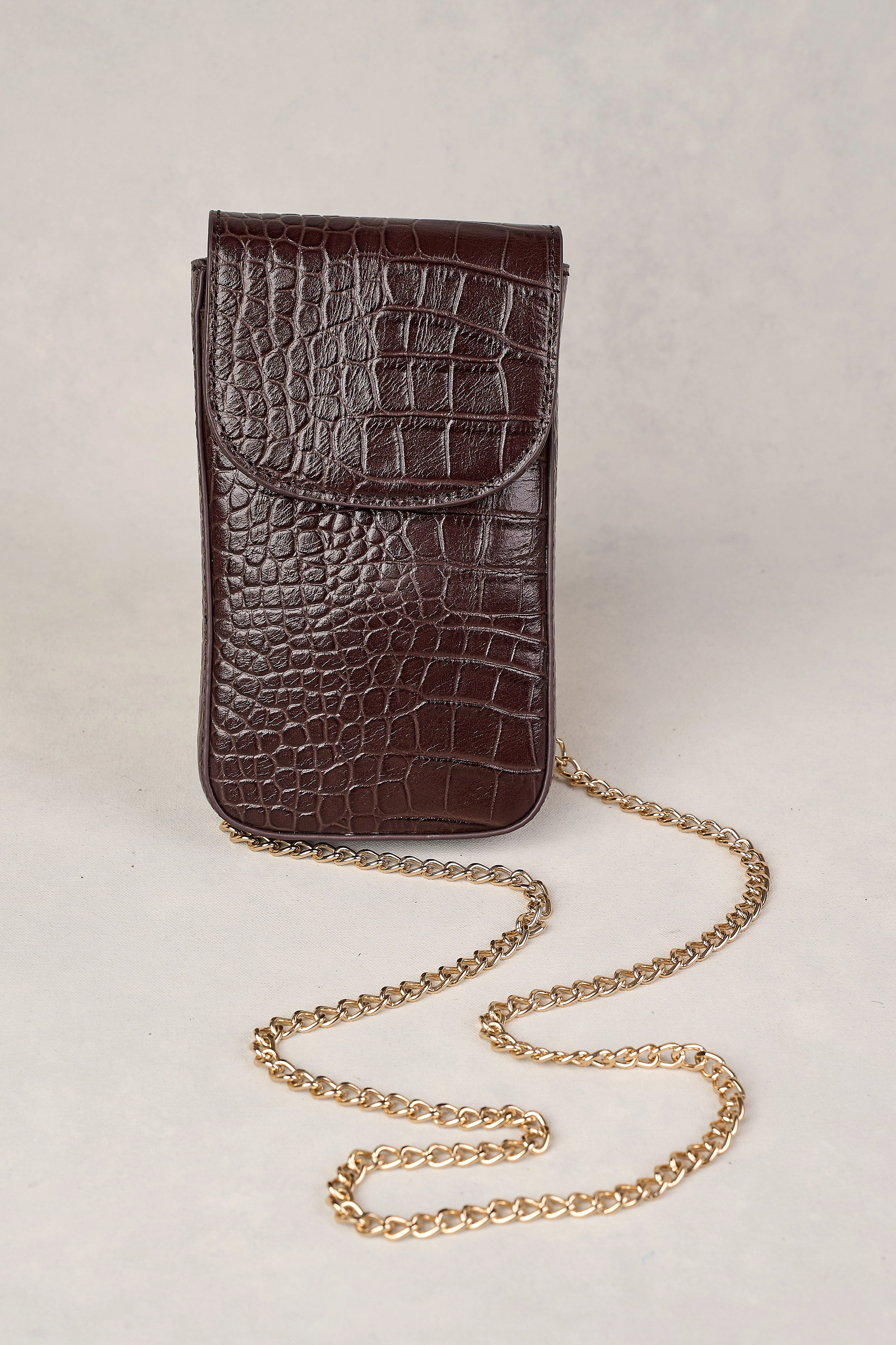 Charlotte Croc Phone Bag - Chocolate