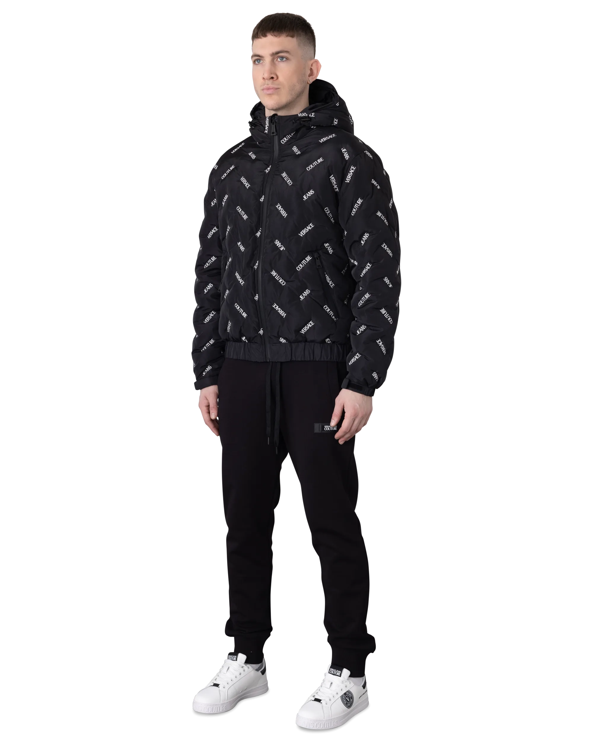 Chevron Logo Print Puffer Jacket