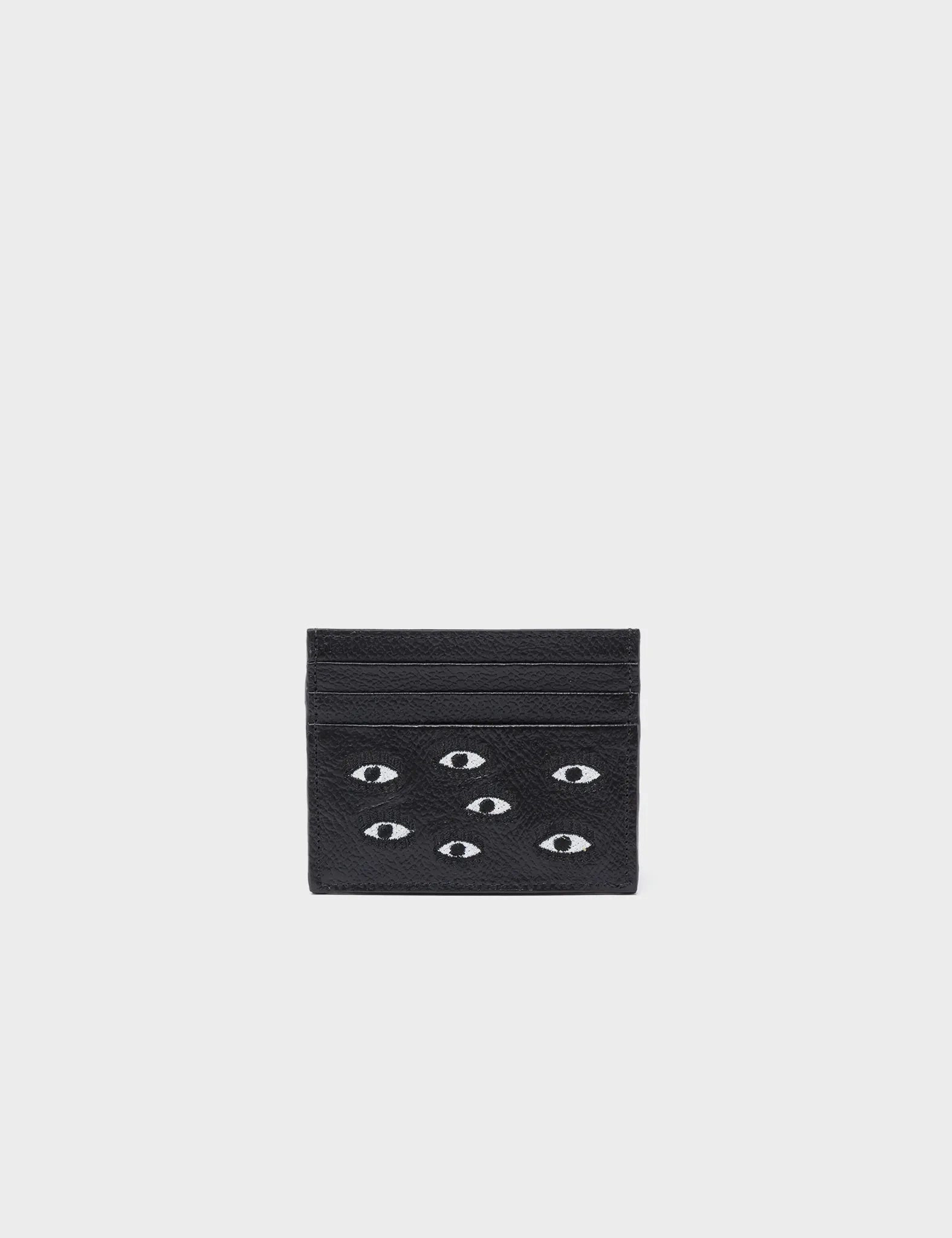 Felix Black Leather Cardholder - All Over Eyes Embroidery