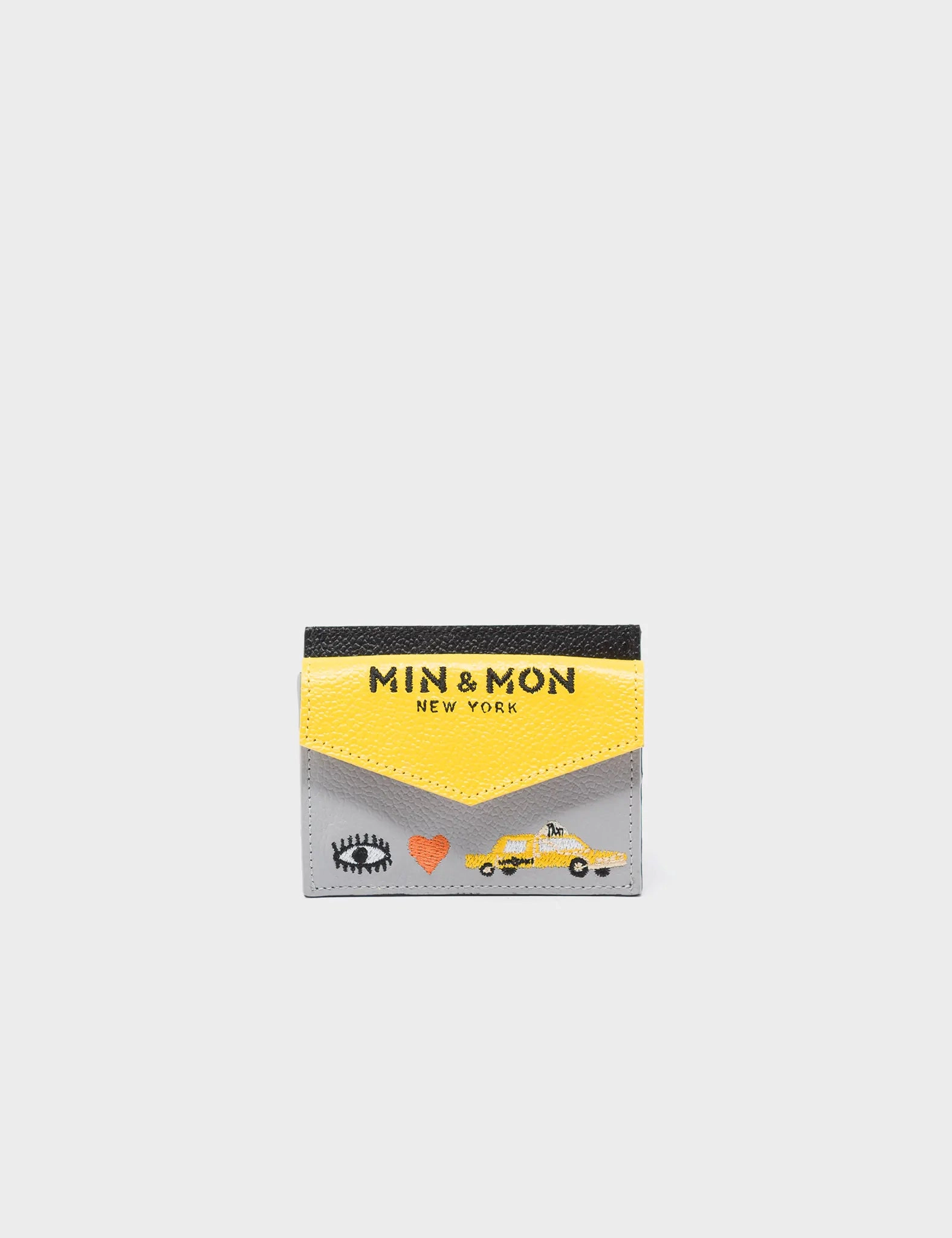 Felix Yellow and Gray Leather Cardholder - Eye Love New York Embroidery