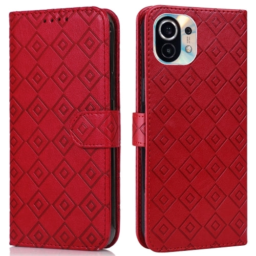 For Xiaomi Mi 11 Embossed Big Small Concentric Squares Pattern Horizontal Flip Leather Case with