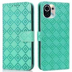 For Xiaomi Mi 11 Embossed Big Small Concentric Squares Pattern Horizontal Flip Leather Case with