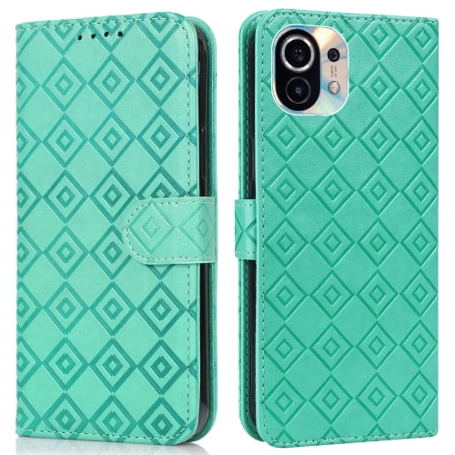 For Xiaomi Mi 11 Embossed Big Small Concentric Squares Pattern Horizontal Flip Leather Case with