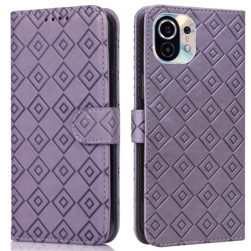 For Xiaomi Mi 11 Embossed Big Small Concentric Squares Pattern Horizontal Flip Leather Case with