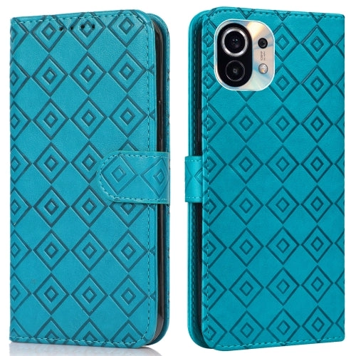 For Xiaomi Mi 11 Embossed Big Small Concentric Squares Pattern Horizontal Flip Leather Case with