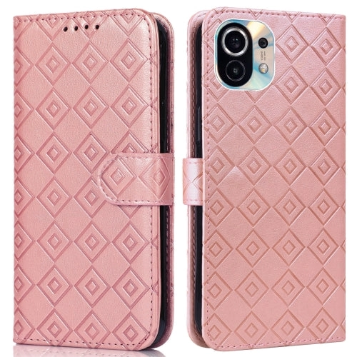 For Xiaomi Mi 11 Embossed Big Small Concentric Squares Pattern Horizontal Flip Leather Case with