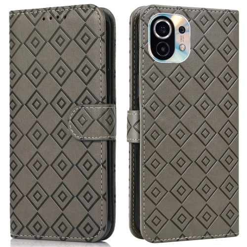 For Xiaomi Mi 11 Embossed Big Small Concentric Squares Pattern Horizontal Flip Leather Case with