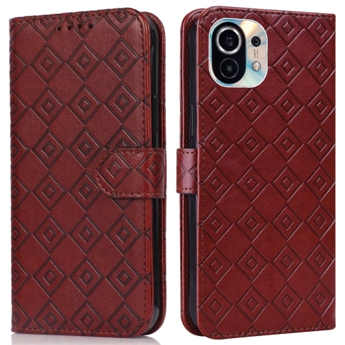 For Xiaomi Mi 11 Embossed Big Small Concentric Squares Pattern Horizontal Flip Leather Case with