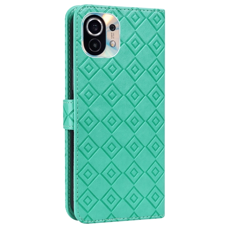 For Xiaomi Mi 11 Embossed Big Small Concentric Squares Pattern Horizontal Flip Leather Case with