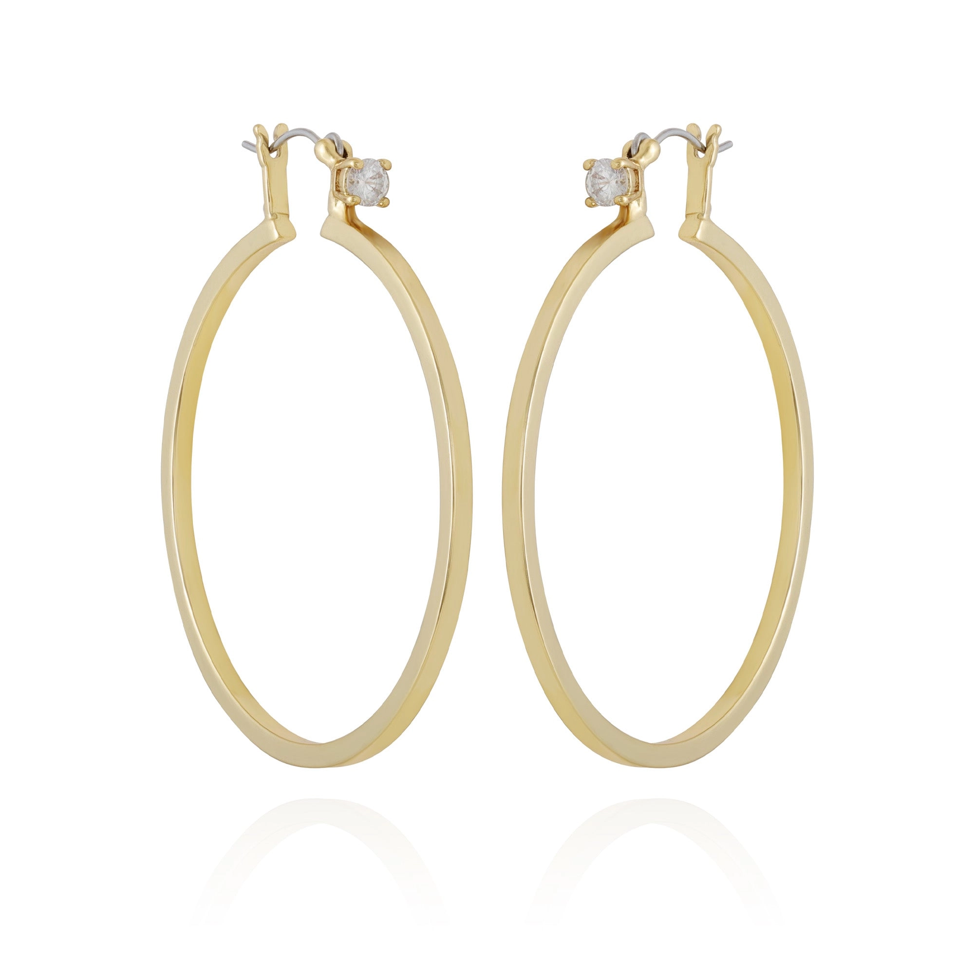 Goldtone Cubic Zirconia Large Hoops Earrings