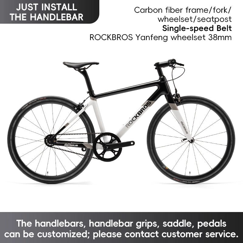 ROCKBROS T700 Carbon Fiber Aerodynamic Flat Road Bike V-brake Leisure City Bike Grey  Dark Blue