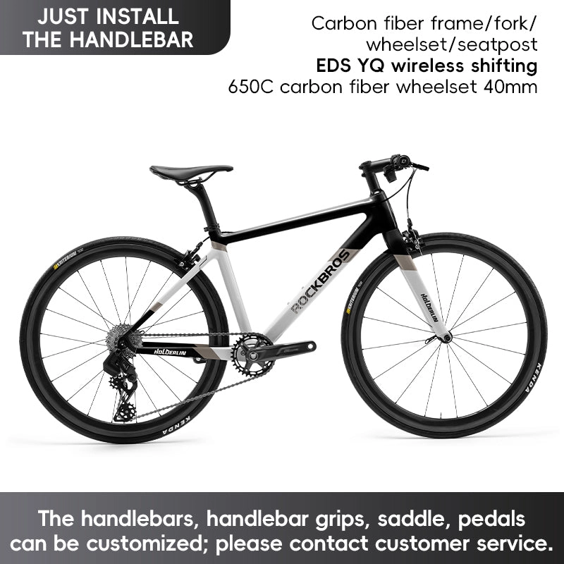 ROCKBROS T700 Carbon Fiber Aerodynamic Flat Road Bike V-brake Leisure City Bike Grey  Dark Blue