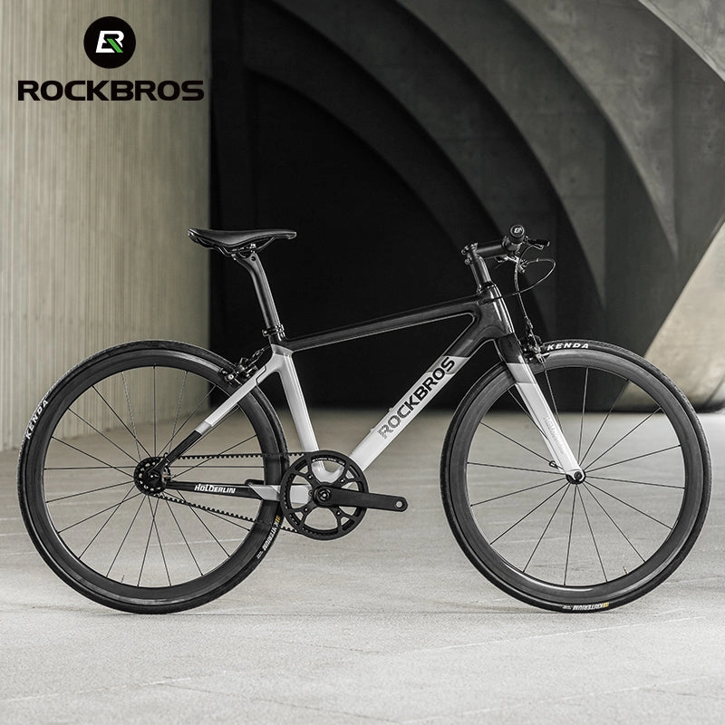 ROCKBROS T700 Carbon Fiber Aerodynamic Flat Road Bike V-brake Leisure City Bike Grey  Dark Blue