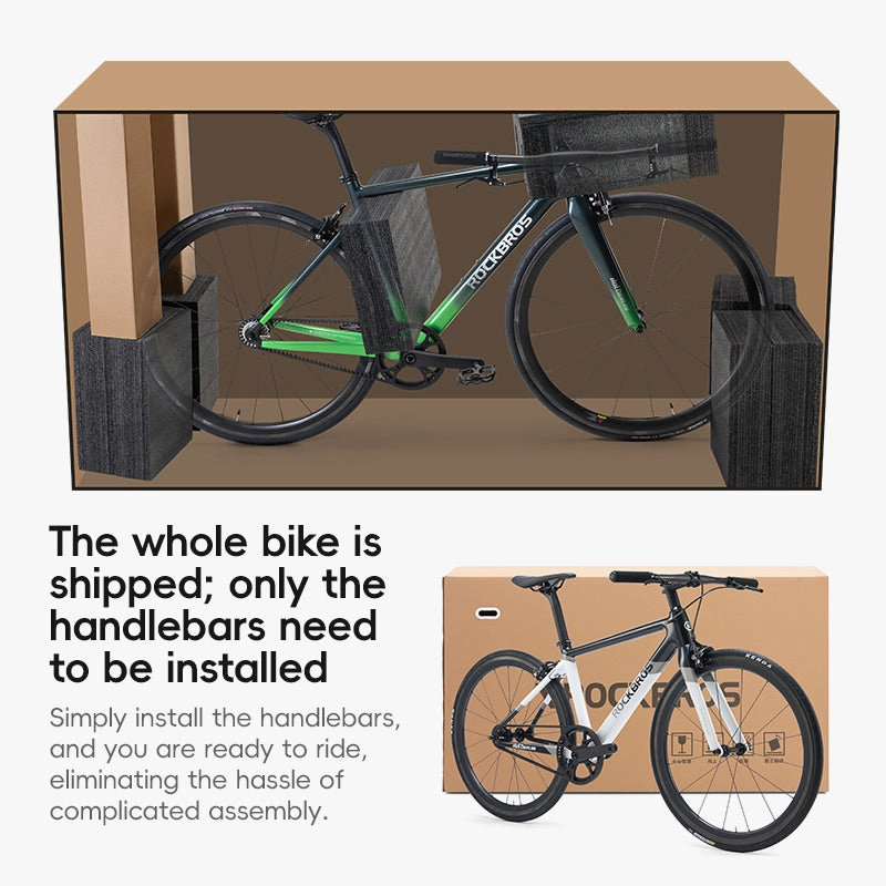 ROCKBROS T700 Carbon Fiber Aerodynamic Flat Road Bike V-brake Leisure City Bike Grey  Dark Blue