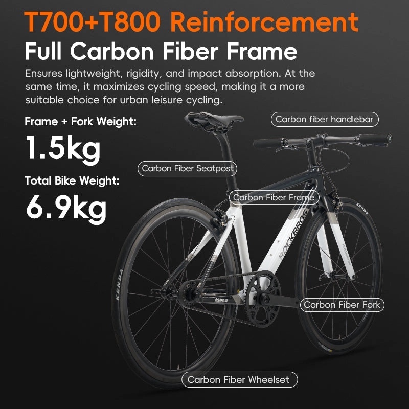 ROCKBROS T700 Carbon Fiber Aerodynamic Flat Road Bike V-brake Leisure City Bike Grey  Dark Blue