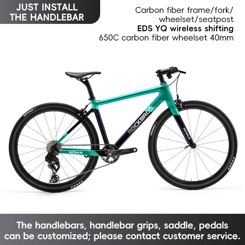 ROCKBROS T700 Carbon Fiber Aerodynamic Flat Road Bike V-brake Leisure City Bike Grey  Dark Blue