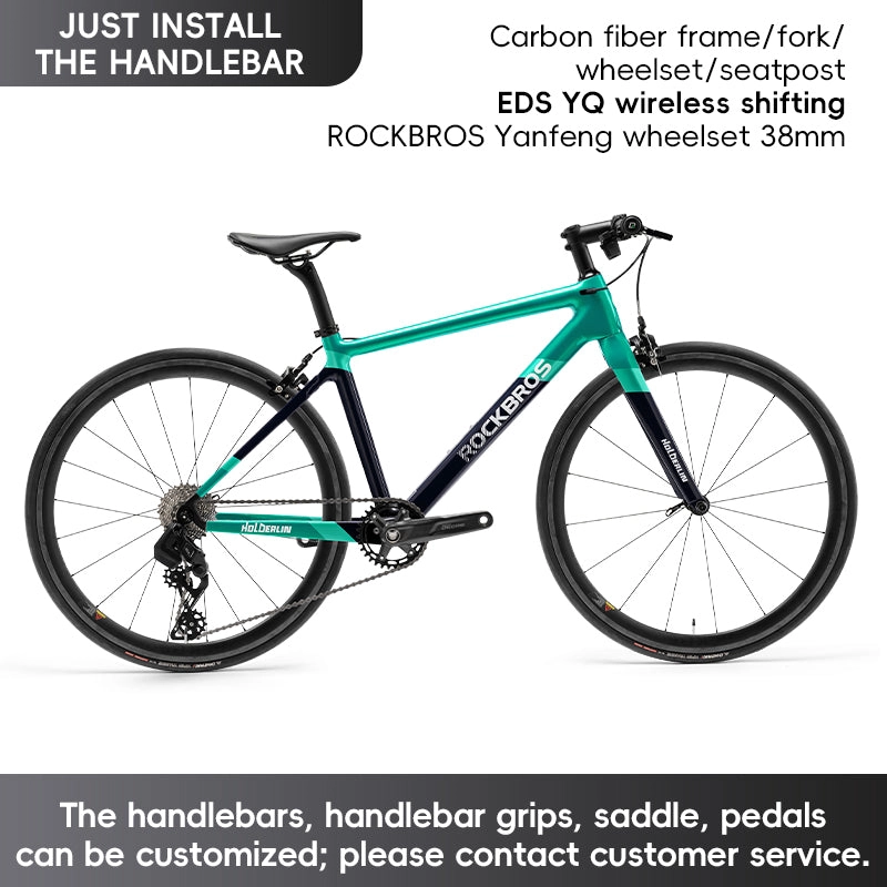 ROCKBROS T700 Carbon Fiber Aerodynamic Flat Road Bike V-brake Leisure City Bike Grey  Dark Blue