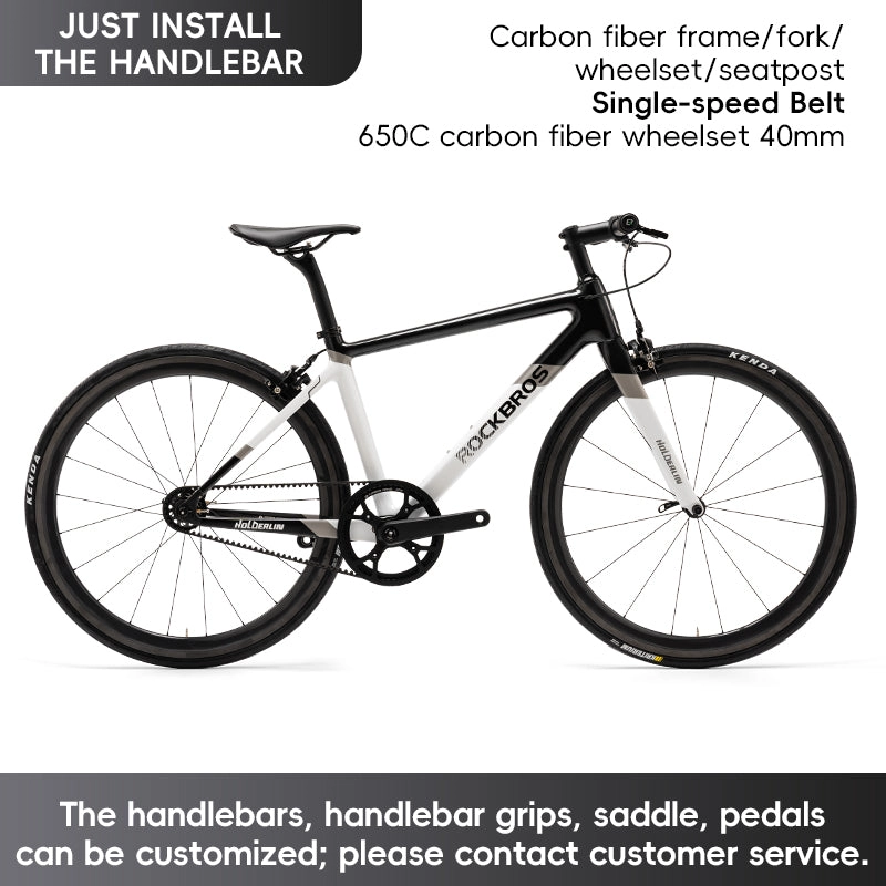 ROCKBROS T700 Carbon Fiber Aerodynamic Flat Road Bike V-brake Leisure City Bike Grey  Dark Blue