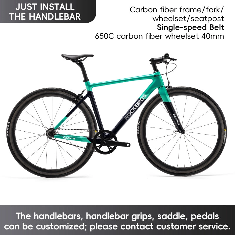 ROCKBROS T700 Carbon Fiber Aerodynamic Flat Road Bike V-brake Leisure City Bike Grey  Dark Blue