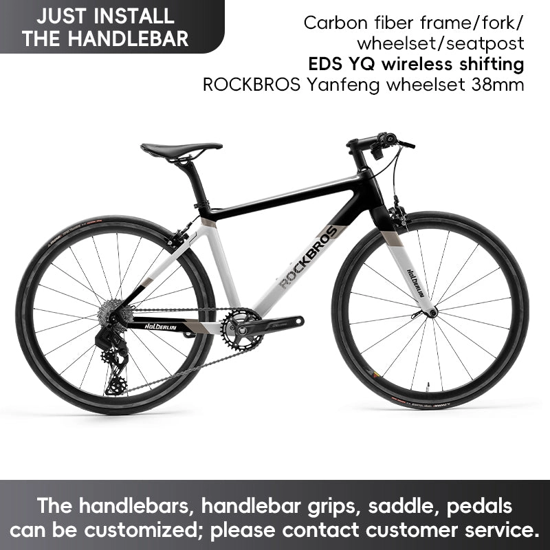 ROCKBROS T700 Carbon Fiber Aerodynamic Flat Road Bike V-brake Leisure City Bike Grey  Dark Blue