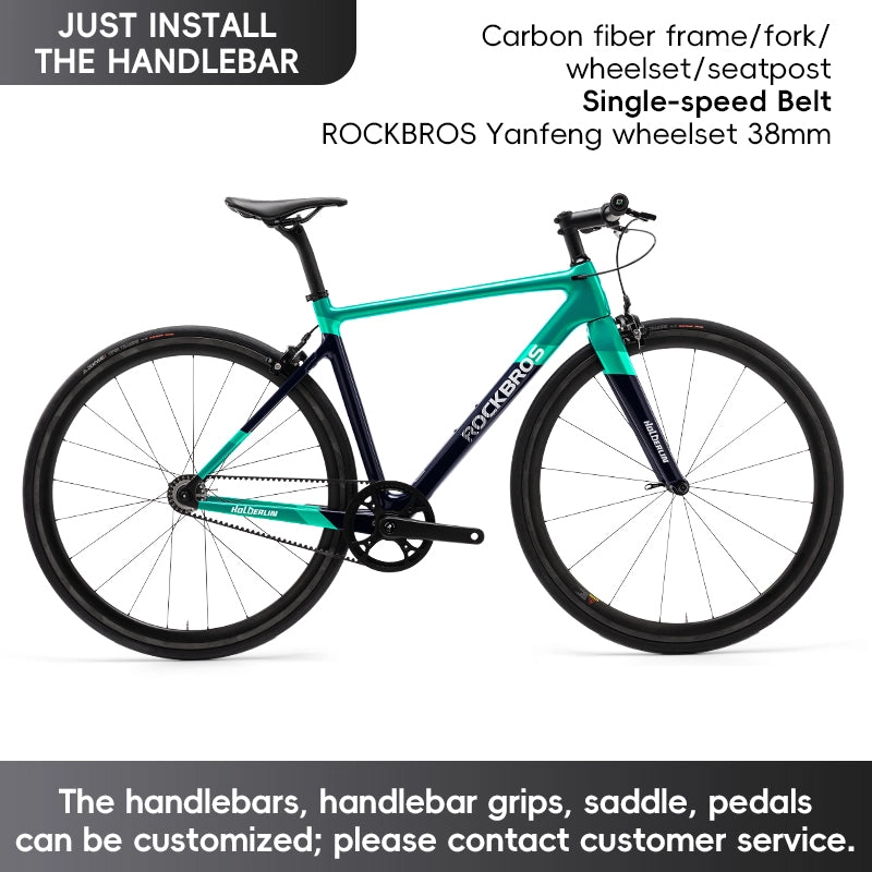 ROCKBROS T700 Carbon Fiber Aerodynamic Flat Road Bike V-brake Leisure City Bike Grey  Dark Blue