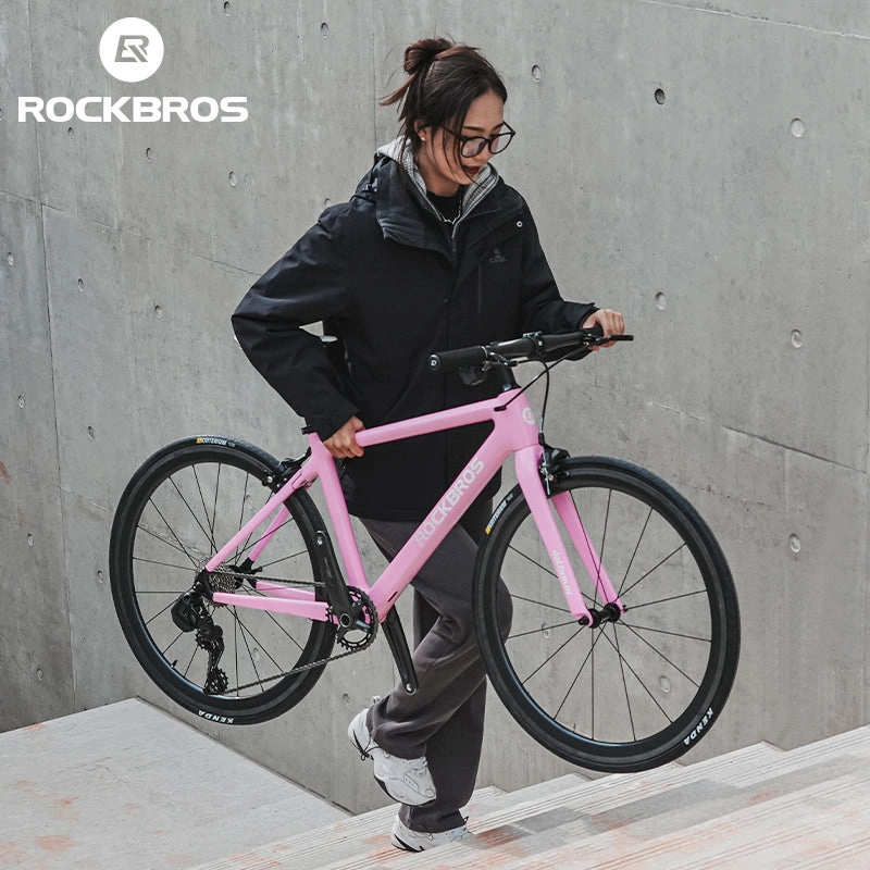 ROCKBROS T700 Carbon Fiber Aerodynamic Flat Road Bike V-brake Leisure City Bike Pink White