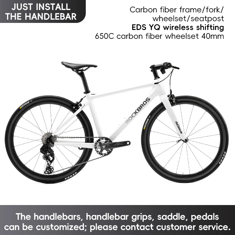 ROCKBROS T700 Carbon Fiber Aerodynamic Flat Road Bike V-brake Leisure City Bike Pink White
