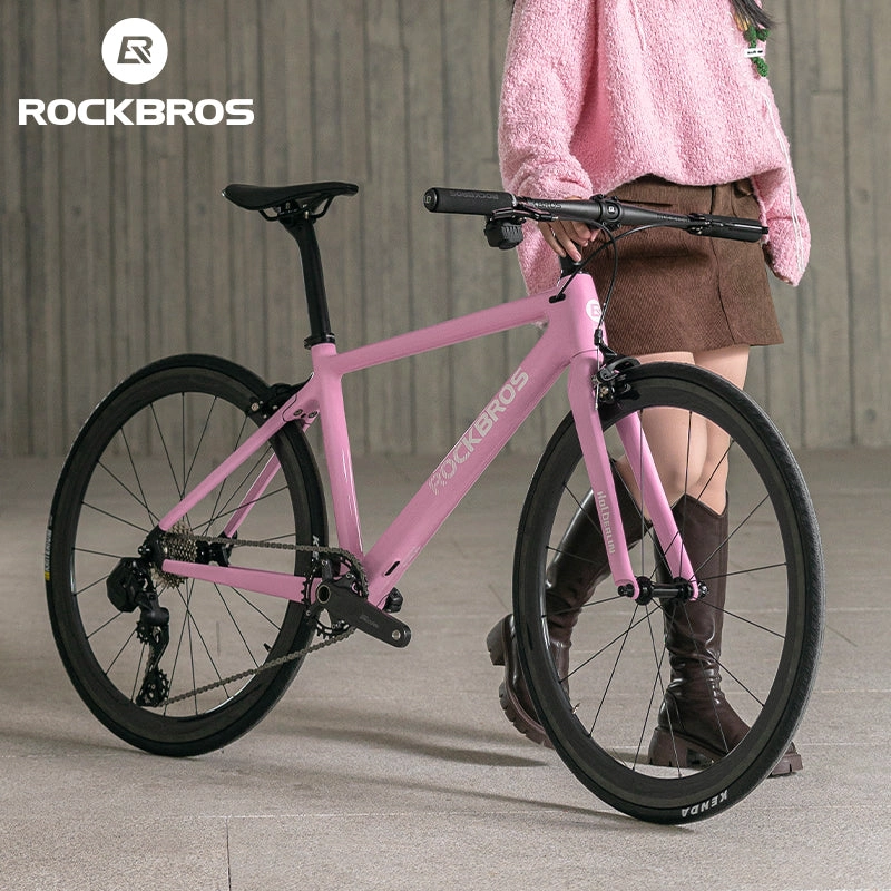 ROCKBROS T700 Carbon Fiber Aerodynamic Flat Road Bike V-brake Leisure City Bike Pink White