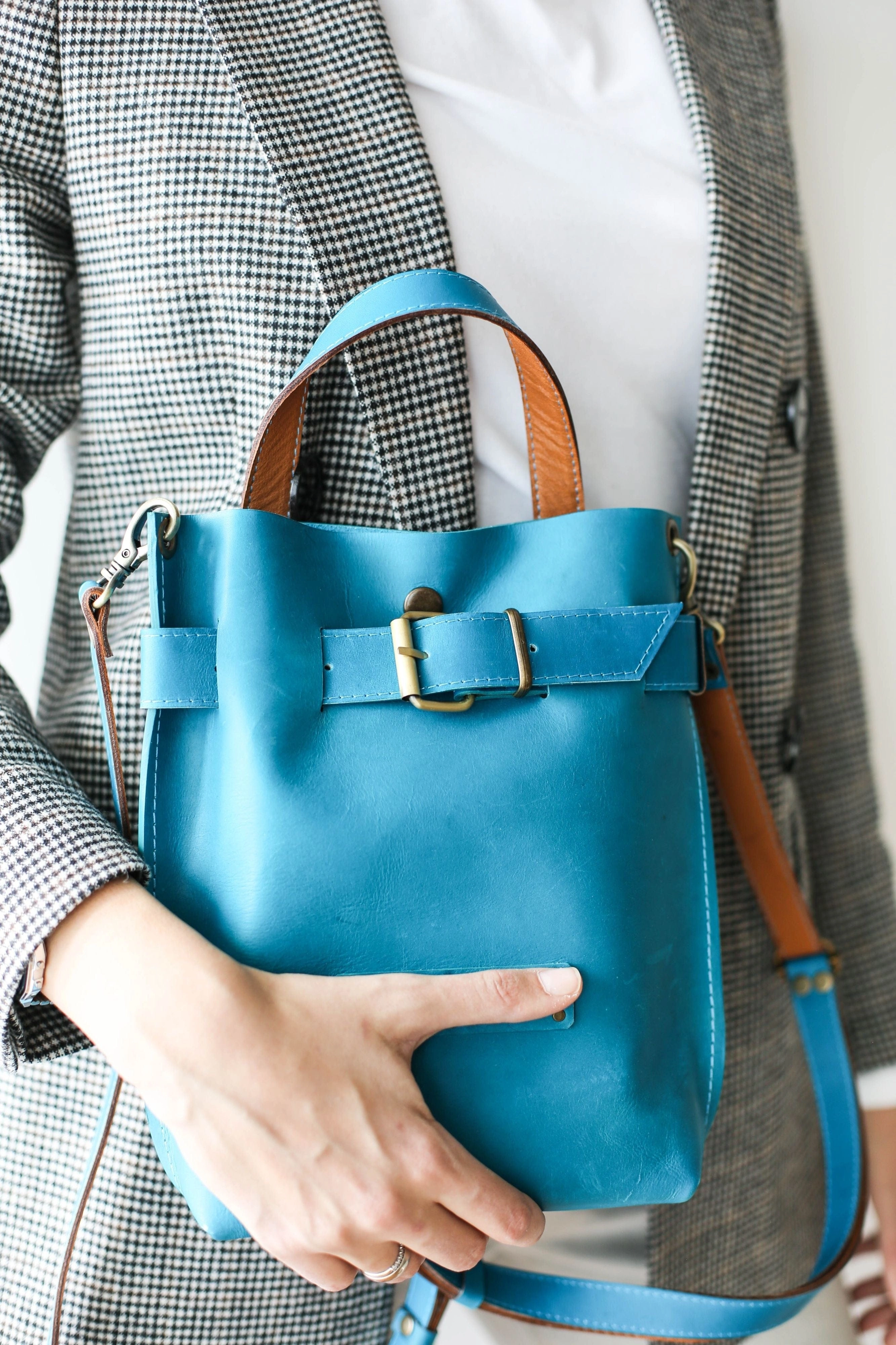 Sky Blue Mini Leather Backpack