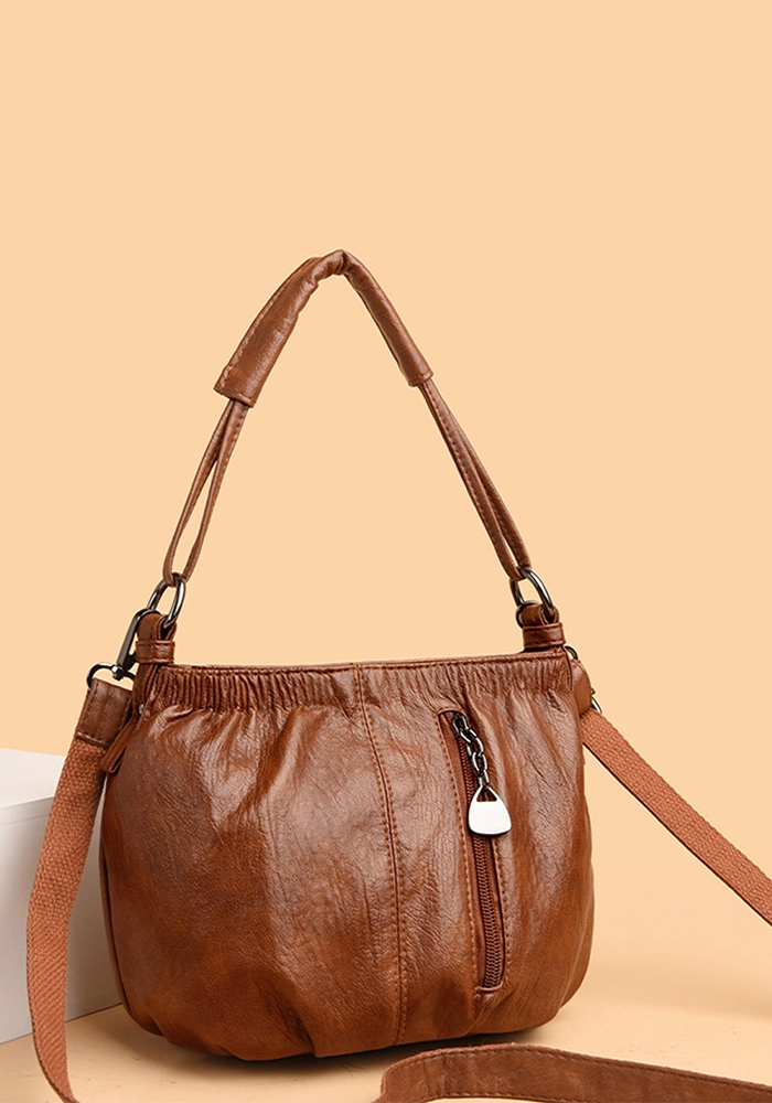 Stylish Compact Brown PU Leather Handbag