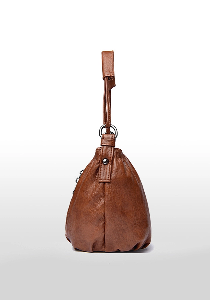 Stylish Compact Brown PU Leather Handbag