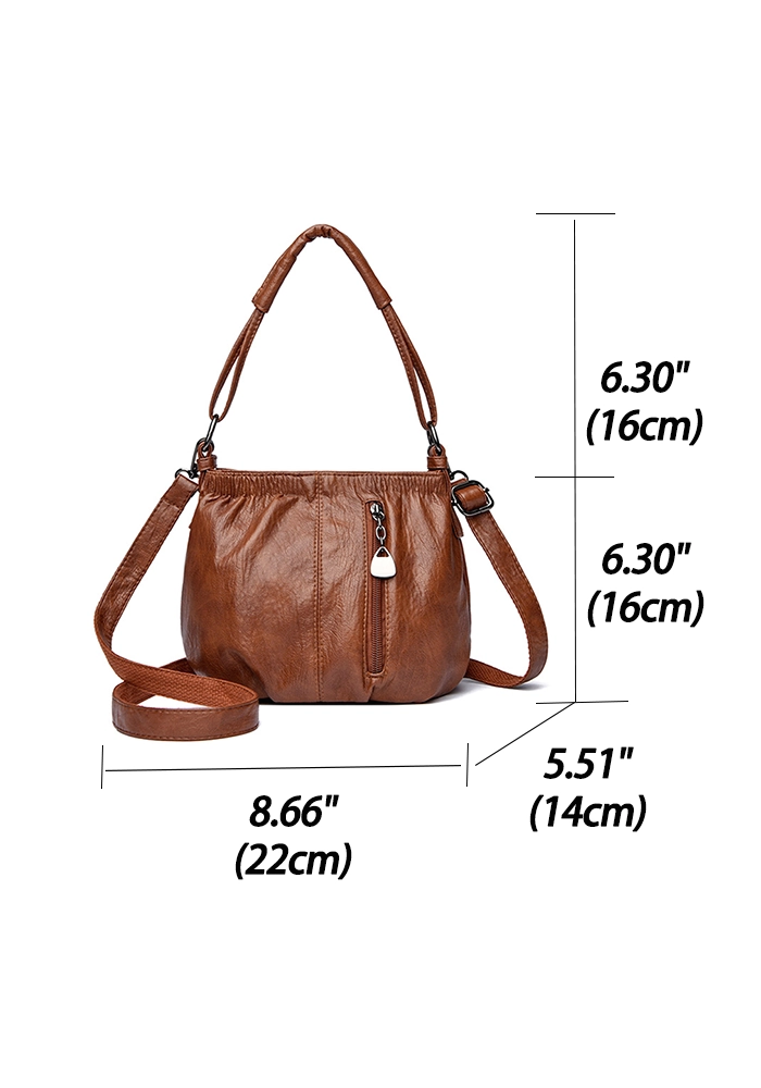 Stylish Compact Brown PU Leather Handbag