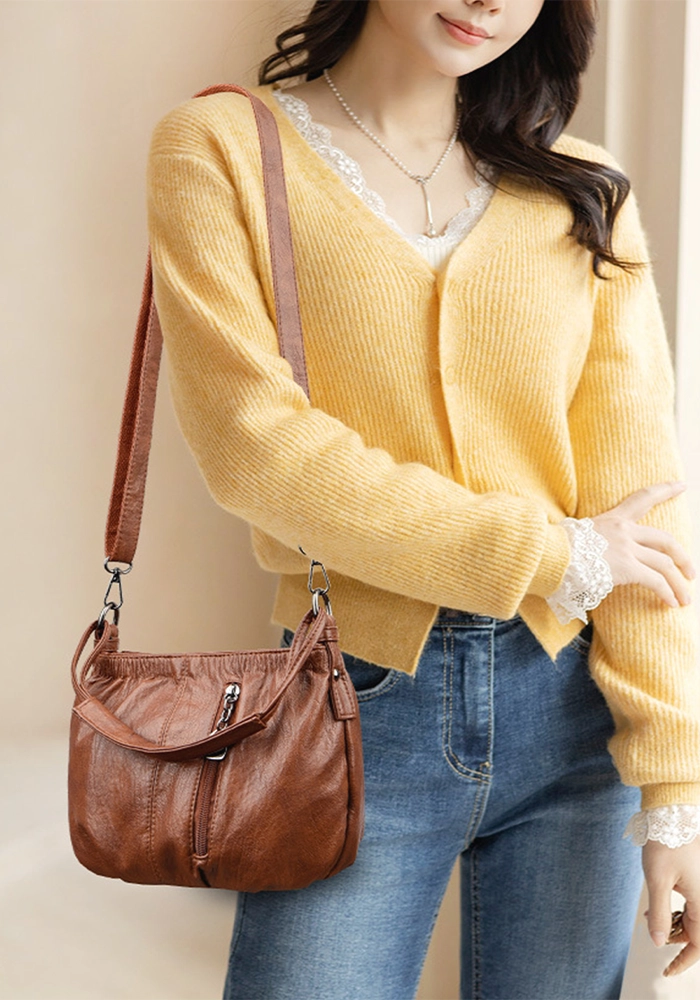 Stylish Compact Brown PU Leather Handbag