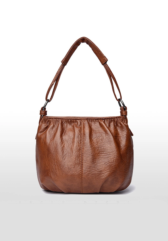 Stylish Compact Brown PU Leather Handbag