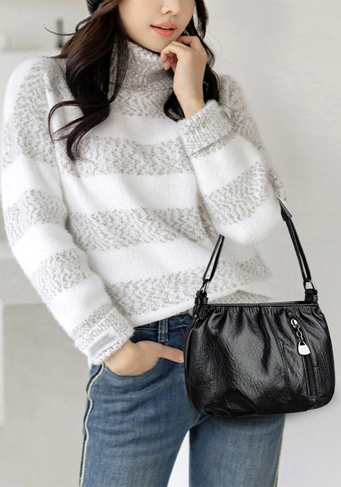 Stylish Compact Brown PU Leather Handbag