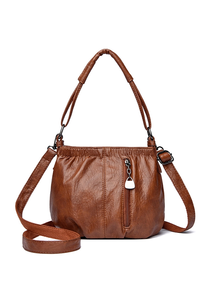 Stylish Compact Brown PU Leather Handbag