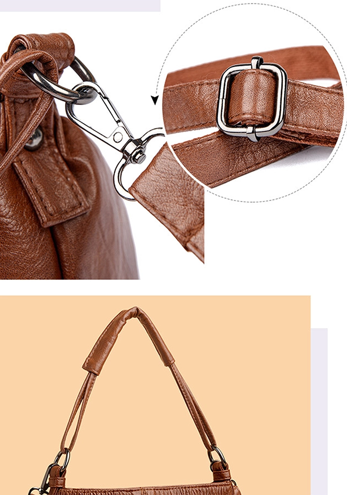 Stylish Compact Brown PU Leather Handbag