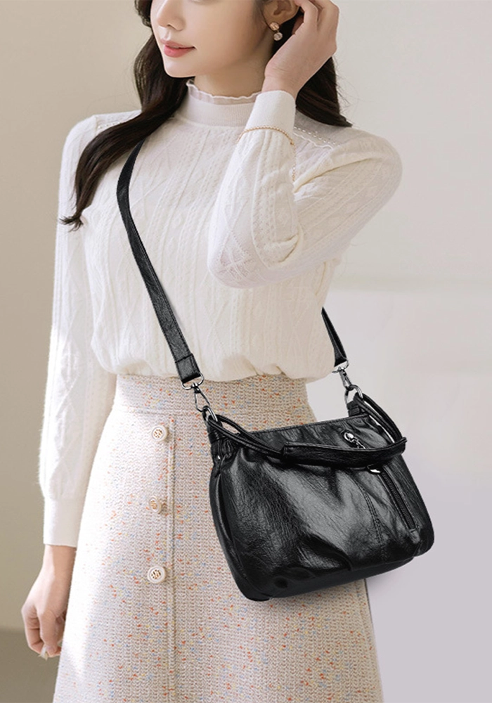 Stylish Compact Brown PU Leather Handbag