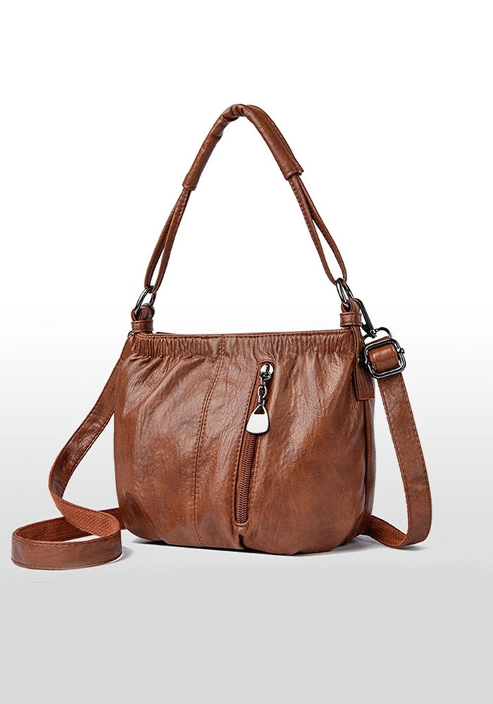 Stylish Compact Brown PU Leather Handbag