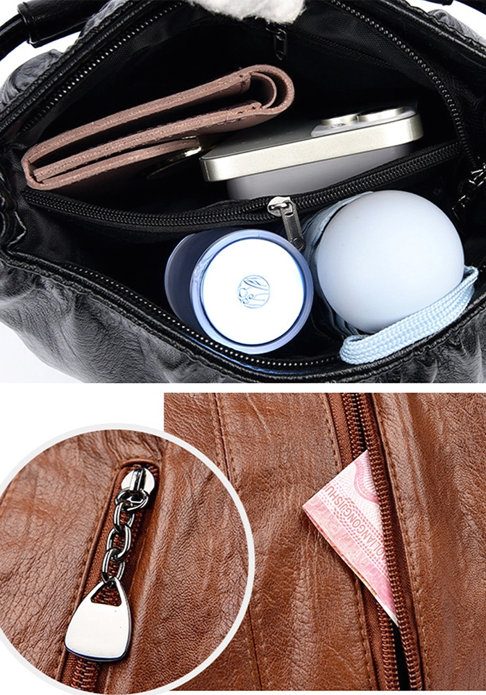 Stylish Compact Brown PU Leather Handbag
