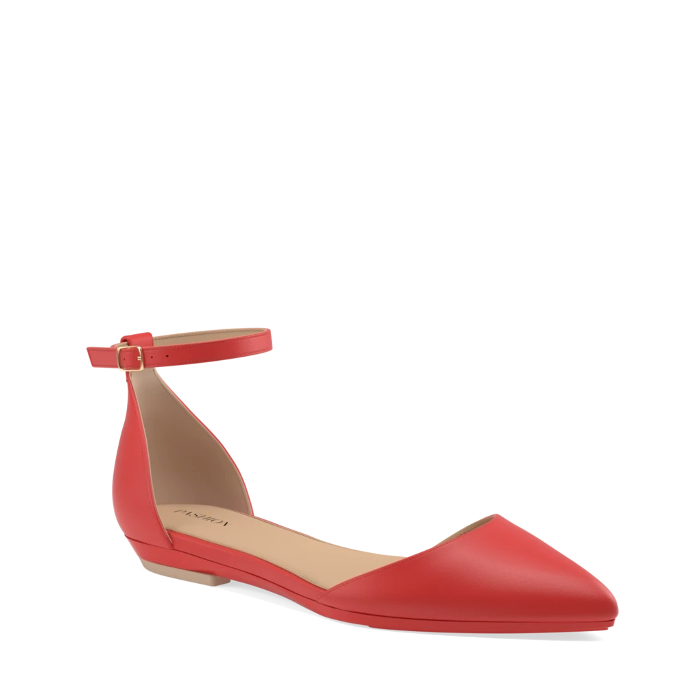 The D'Orsay - Cherry Red Leather Flat