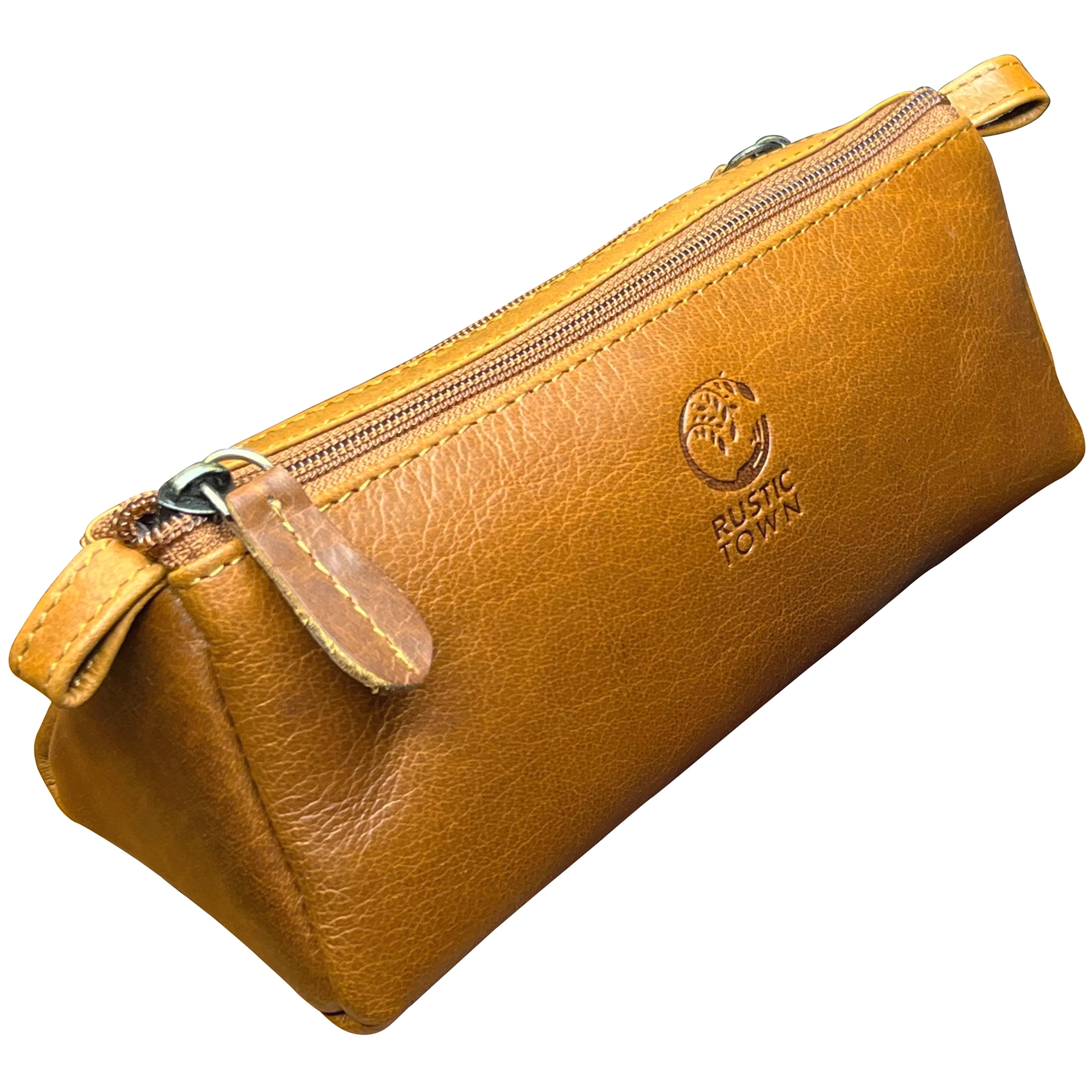 Tom Leather Pencil Case - Zippered Pen Pouch (Cognac)