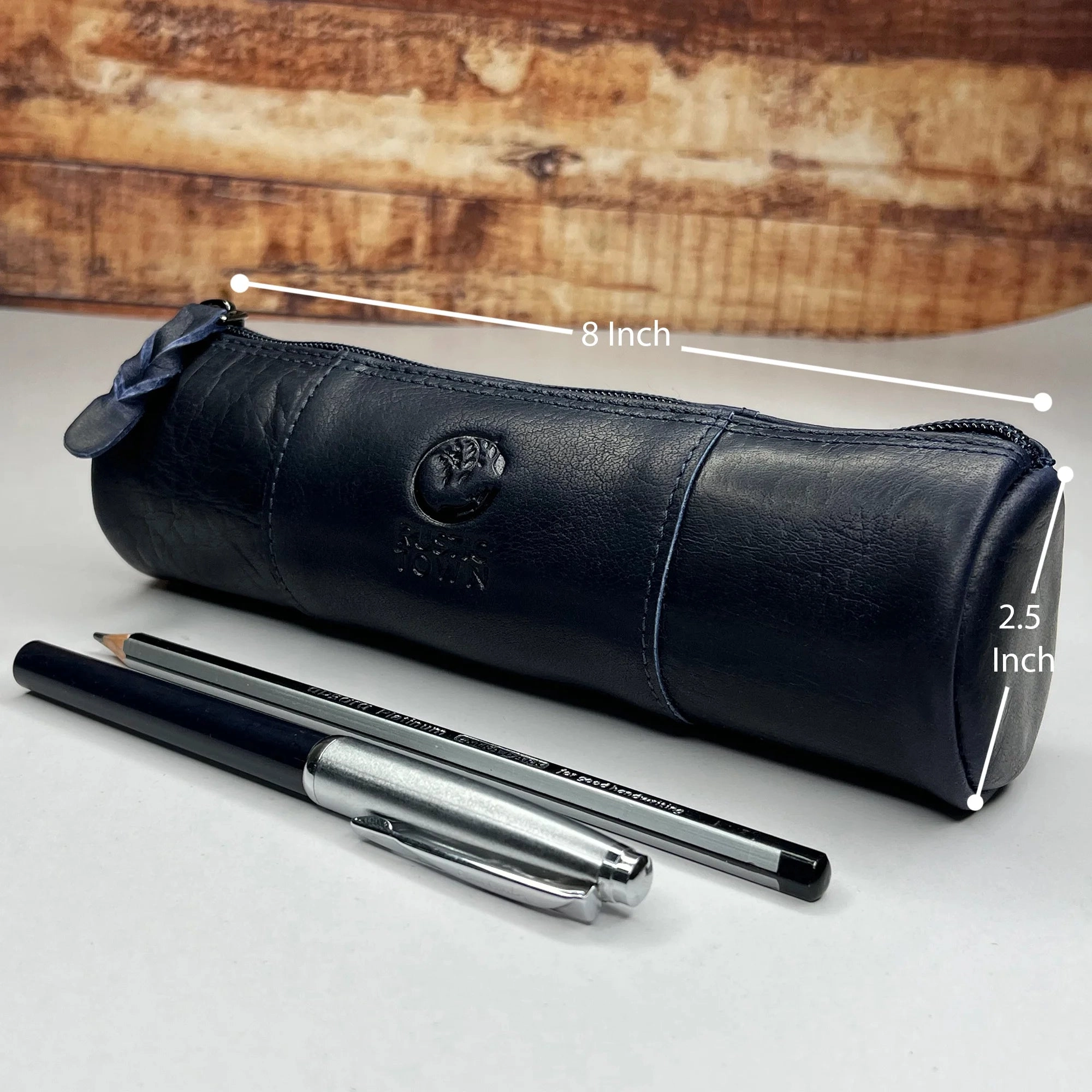 Winnie Leather Zipper Pen Pencil Case (Blue)